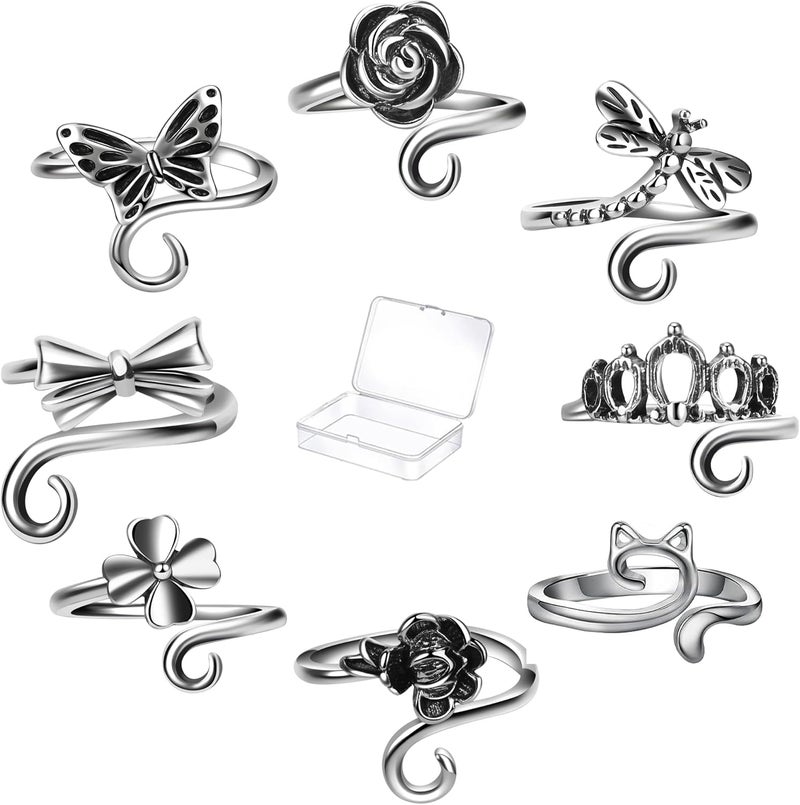 Hotlea Store 8 PCS Crochet Rings Sunflower Crown Cat Dog Butterfly Four-Leaf Clover Adjustable Yarn Tension Ring Knitting Tools Supplies Crochet Gifts for Crocheters - Image 1
